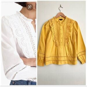 J.Crew Ruffle Neck Eyelet Lace Top